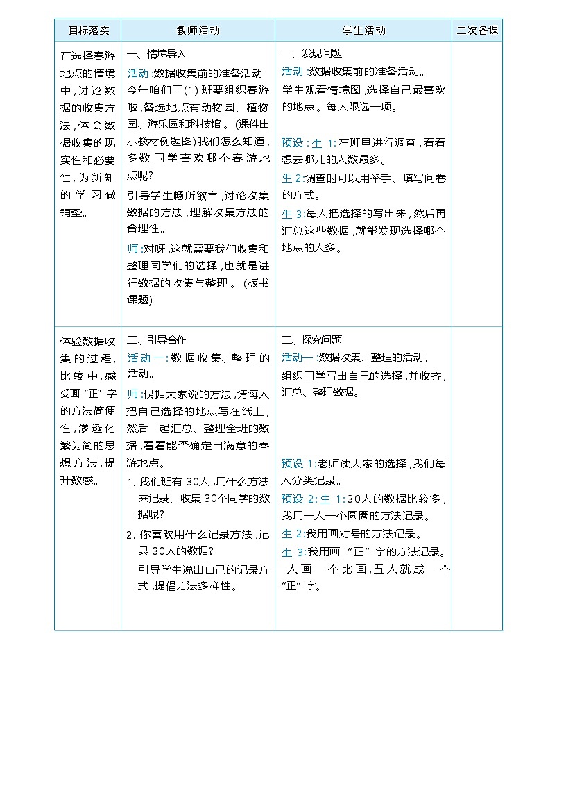 第 五 单元   数据的收集与整理 单元整体（教学设计）-2025-2026学年三年级下册数学人教版（2024）第2页