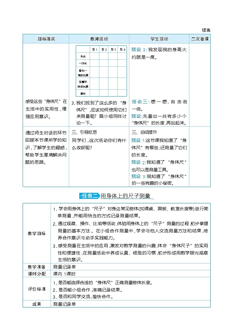 综合实践 发现身体上的尺子 单元整体（教学设计）-2025-2026学年二年级下册数学北师大版（2024）第3页