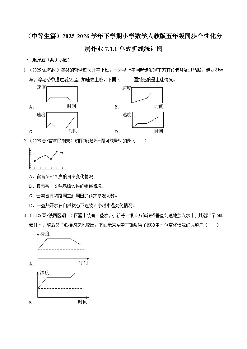 7.1.1单式折线统计图（练习 含解析-中等生）2025-2026学年小学数学五年级下册同步分层 人教版第1页