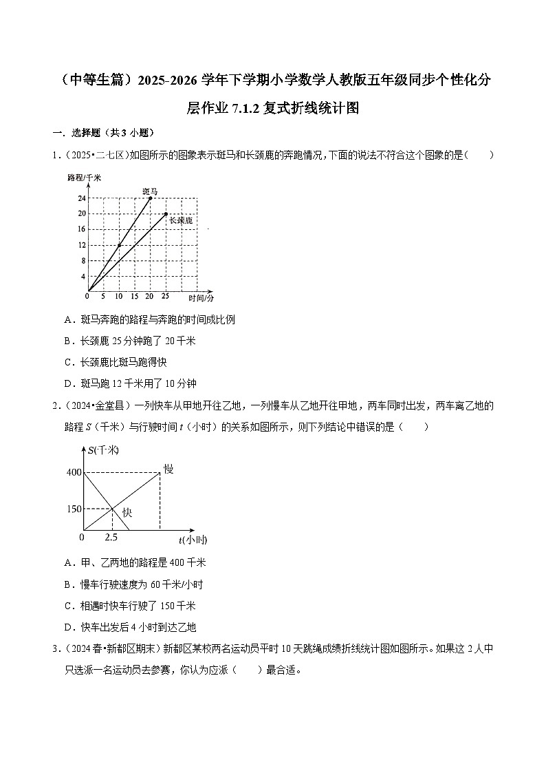 7.1.2复式折线统计图（练习 含解析-中等生）2025-2026学年小学数学五年级下册同步分层 人教版第1页
