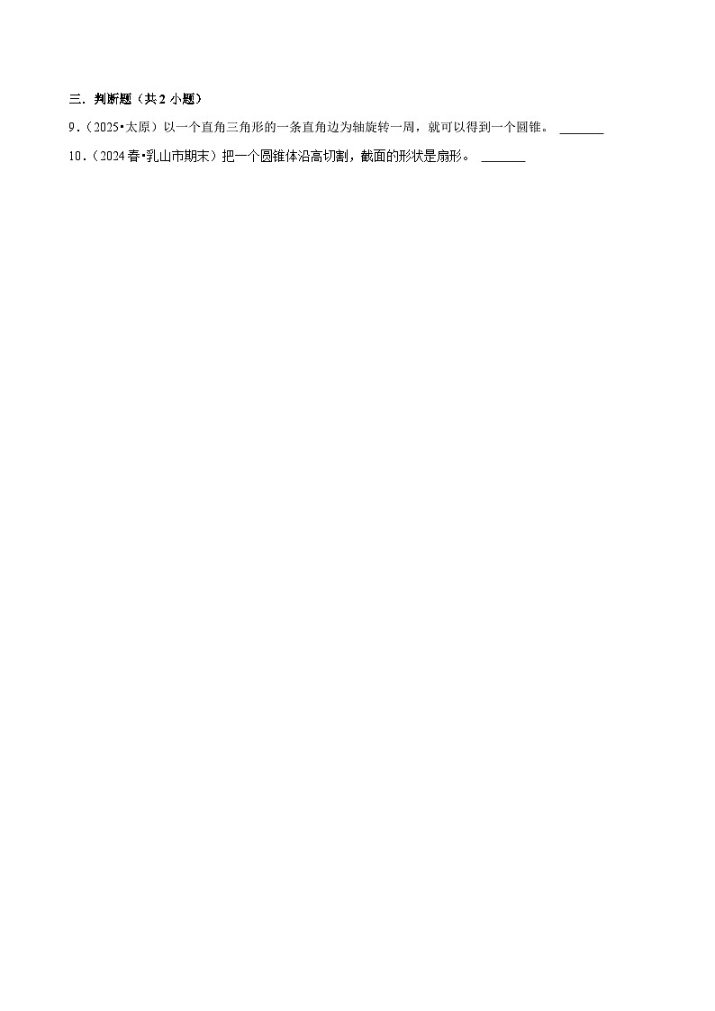 3.2.1圆锥的认识（练习 含解析-学困生）2025-2026学年小学数学六年级下册同步分层 人教版第2页