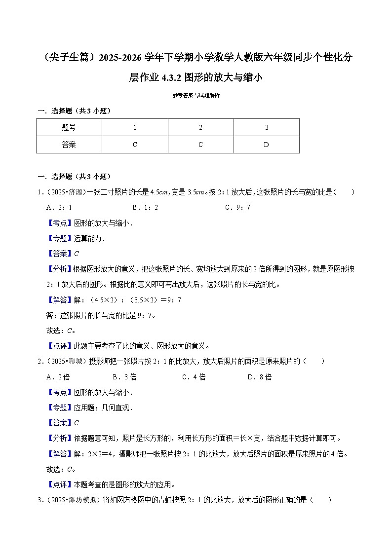 4.3.2图形的放大与缩小（练习 含解析-尖子生）2025-2026学年小学数学六年级下册同步分层 人教版第3页