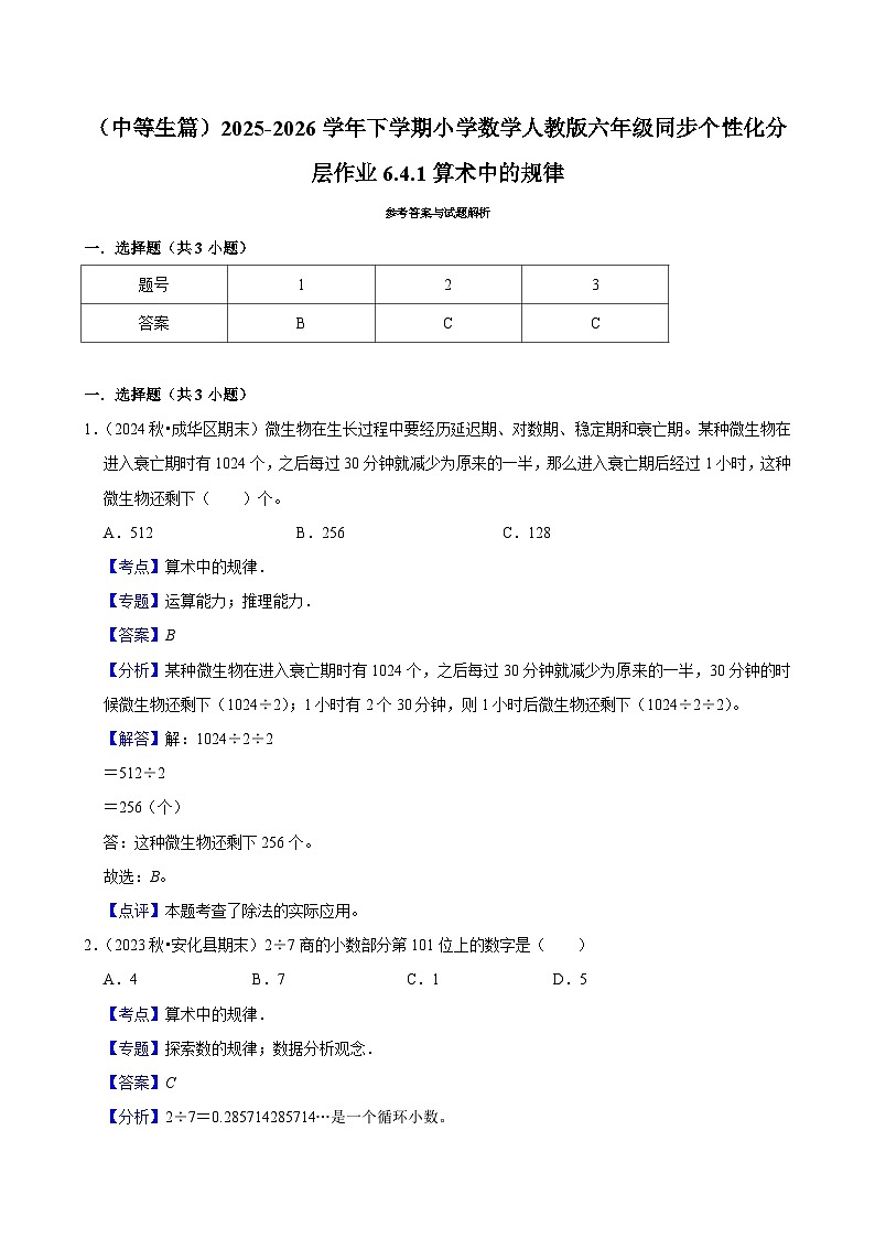 6.4.1算术中的规律（练习 含解析-中等生）2025-2026学年小学数学六年级下册同步分层 人教版第3页