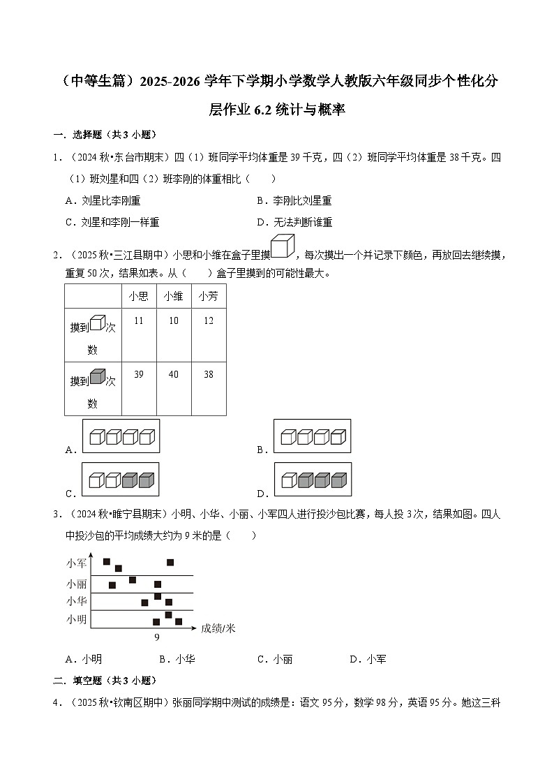 6.2.3统计与概率（练习 含解析-中等生）2025-2026学年小学数学六年级下册同步分层 人教版第1页