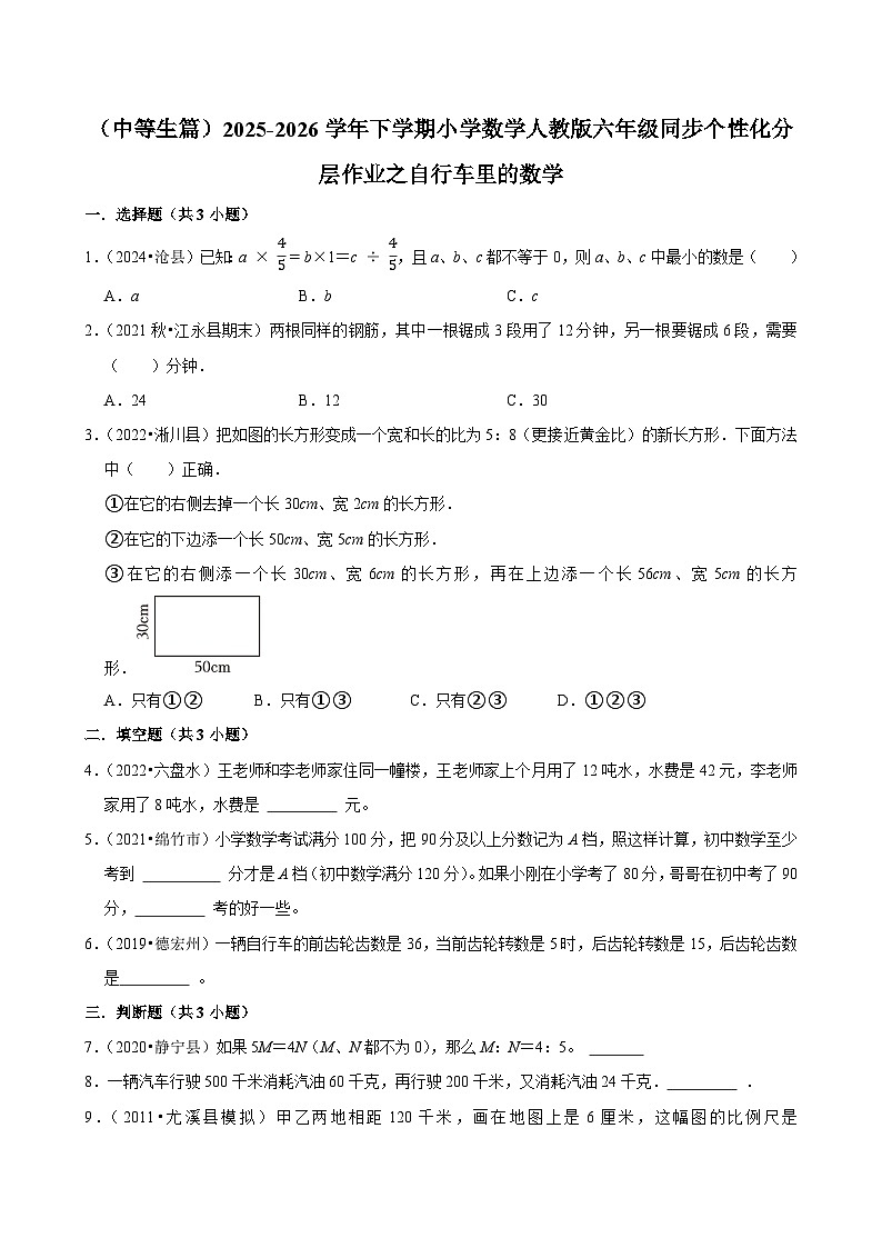 自行车里的数学（练习 含解析-中等生）2025-2026学年小学数学六年级下册同步分层 人教版第1页