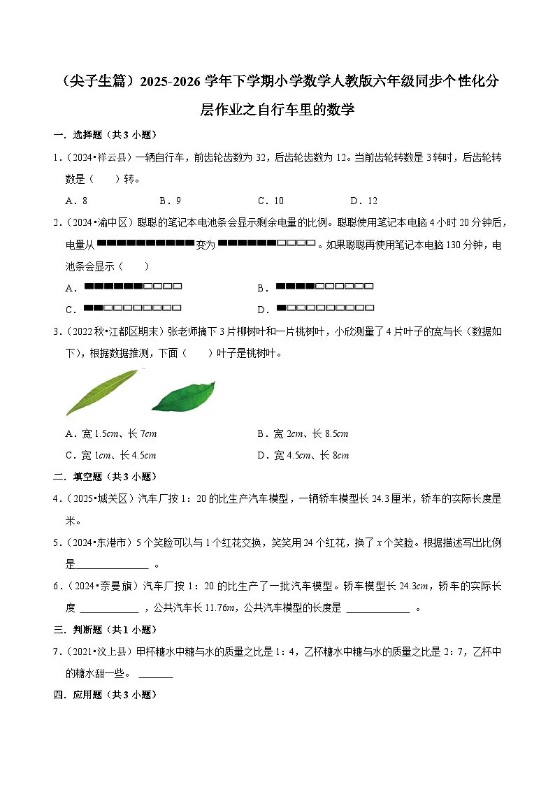 自行车里的数学（练习 含解析-尖子生）2025-2026学年小学数学六年级下册同步分层 人教版第1页