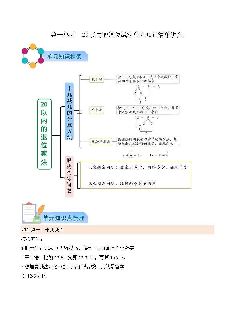 第一单元 20以内的退位减法（原卷版）第1页