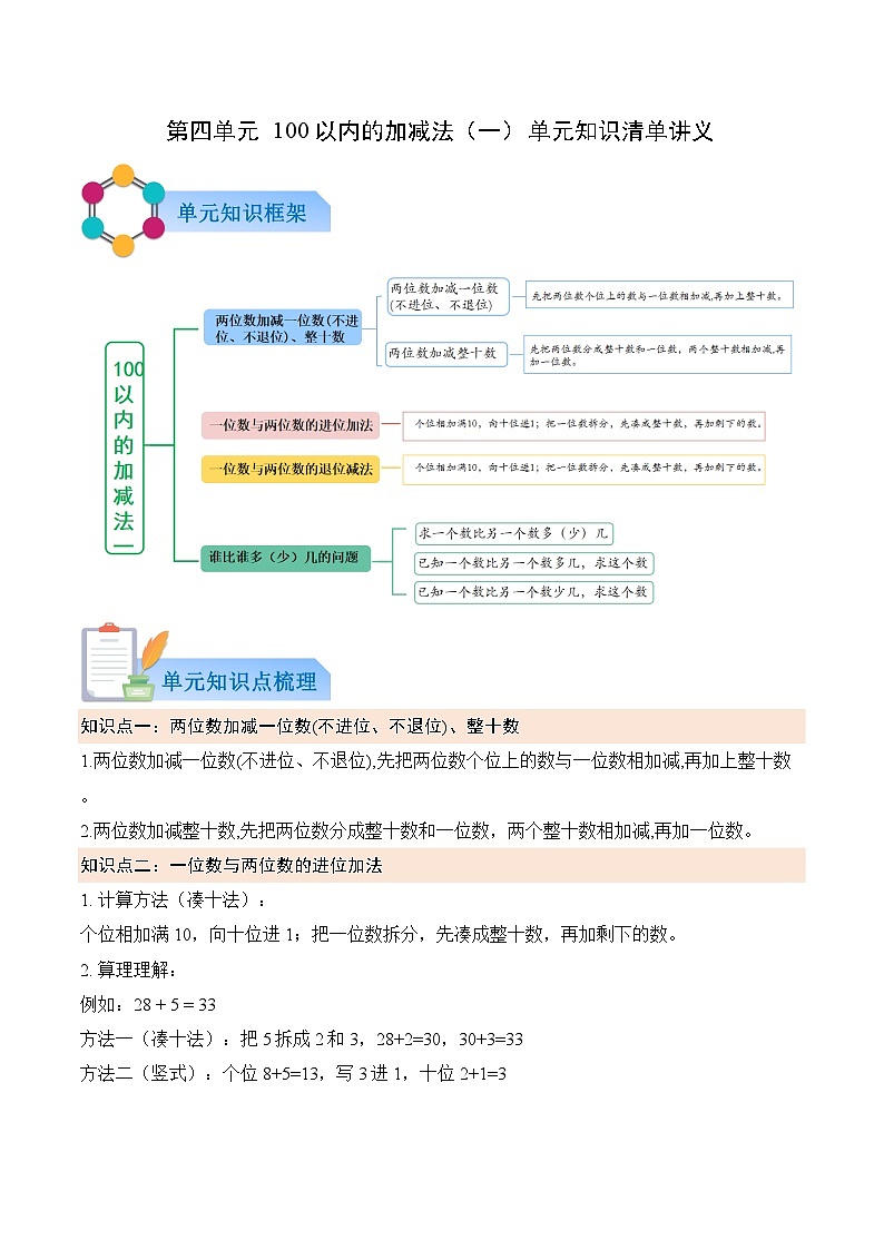 第四单元  100以内的加减法（一）（解析版）第1页