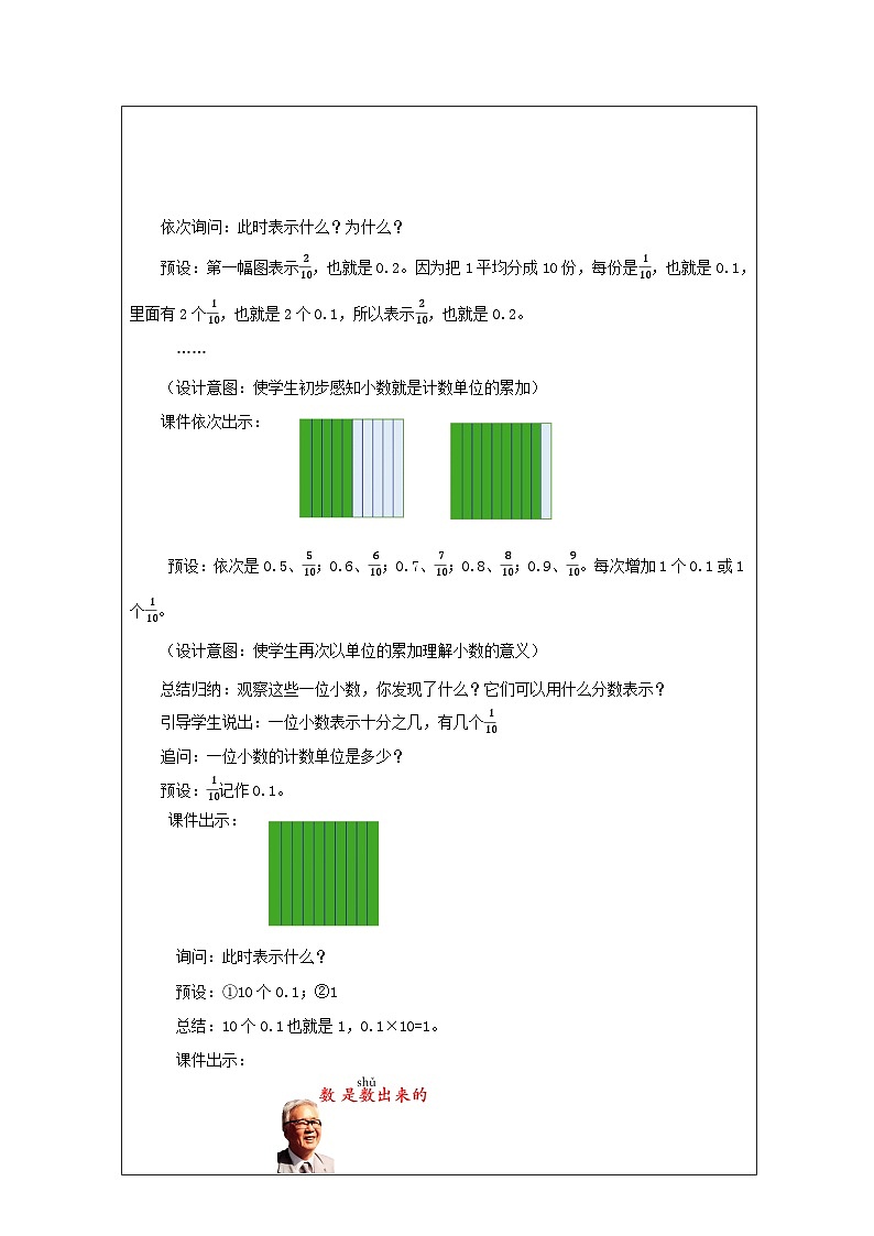 青岛版小学数学四年级下册 小数的意义 教案（表格式）第3页
