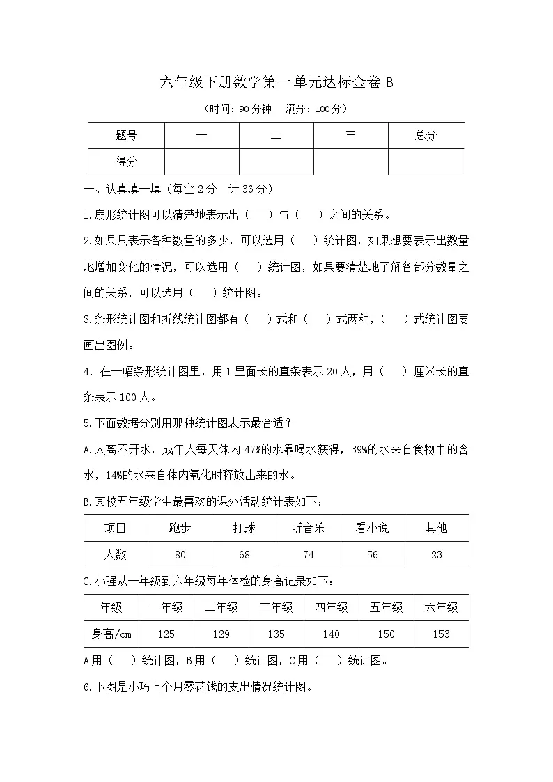 六年级下册数学第一单元达标金卷B（苏教版）第1页