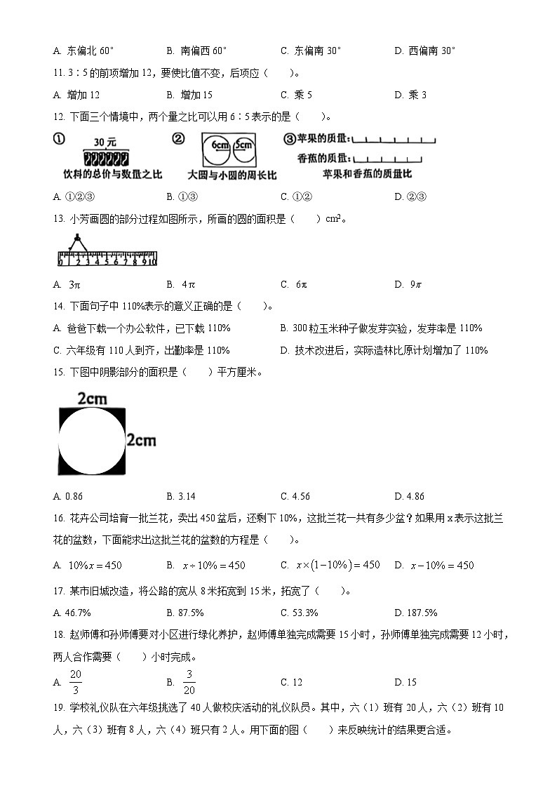 广东省东莞市长安镇人教版六年级上册期末测试数学试卷（原卷版）-A4第2页