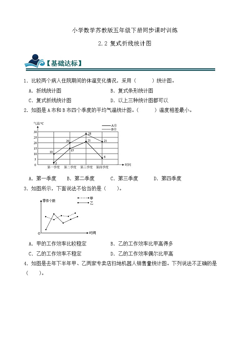 2.2 复式折线统计图 同步练习（含答案）-苏教版小学数学五年级下册第1页