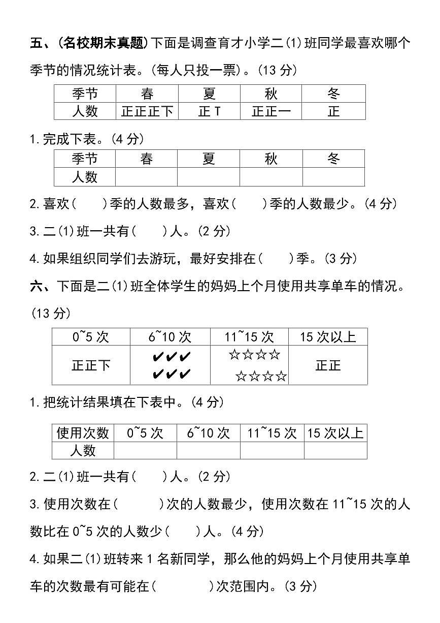 人教版二年级数学下册第一单元综合质量测试卷含答案第3页