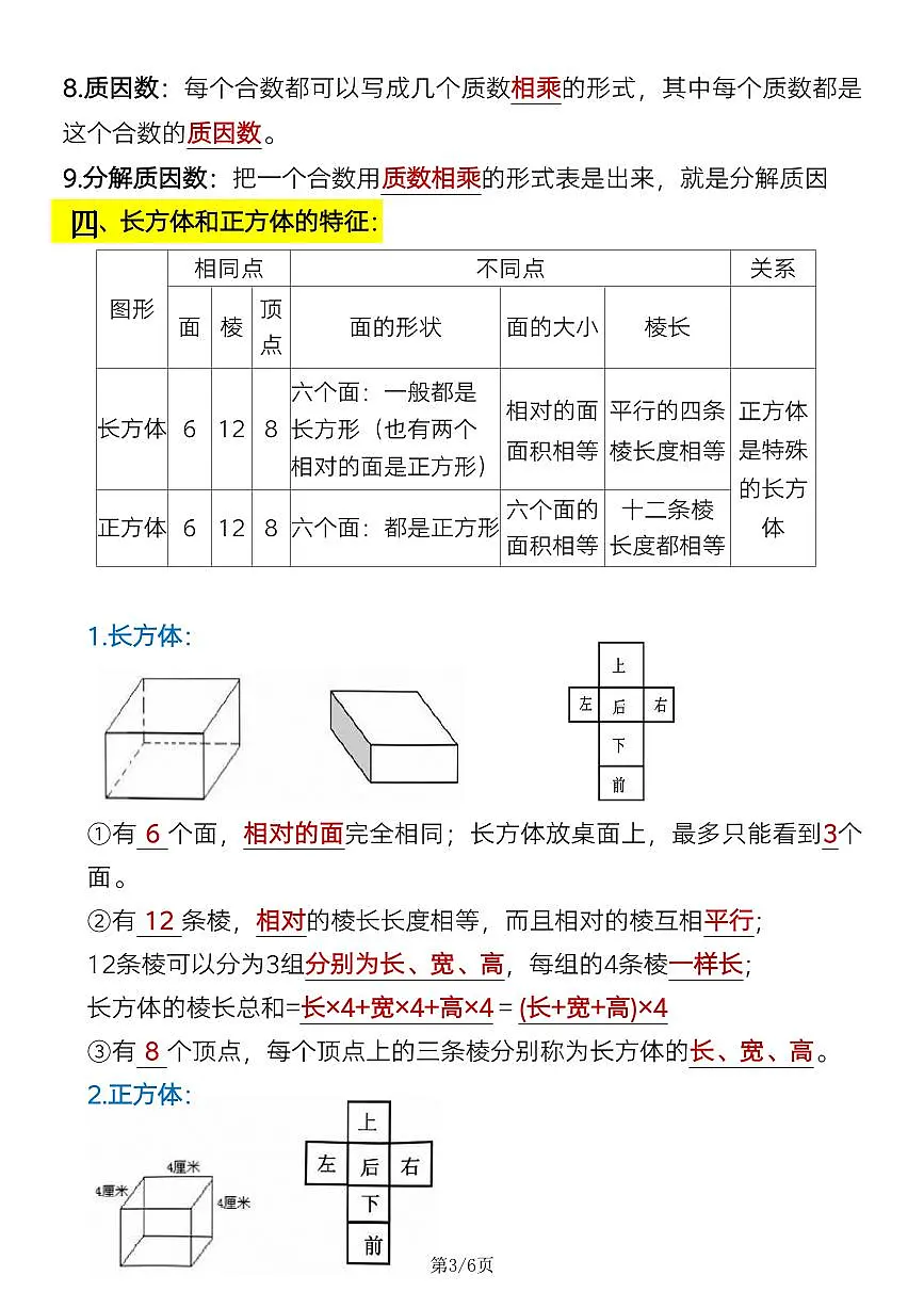 人教版五年级数学下册【必背知识点汇总】 学案第3页