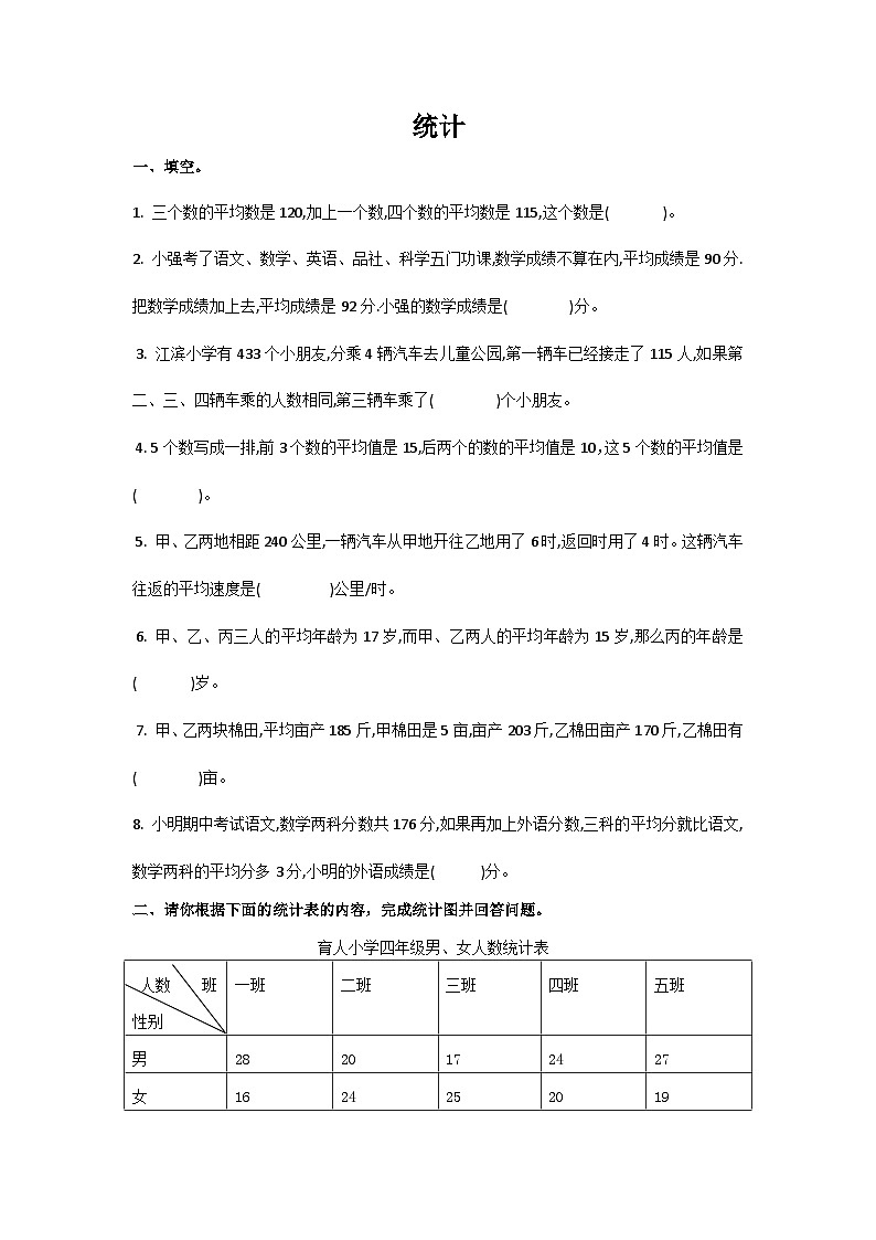 人教版六年级数学下册【总复习专题：统计4 含答案 5页】练习第1页