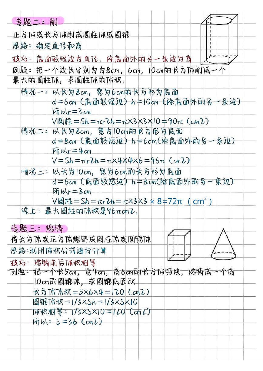 人教版六年级数学下册【圆柱与圆锥六大题型＋解题技巧】练习及答案第2页