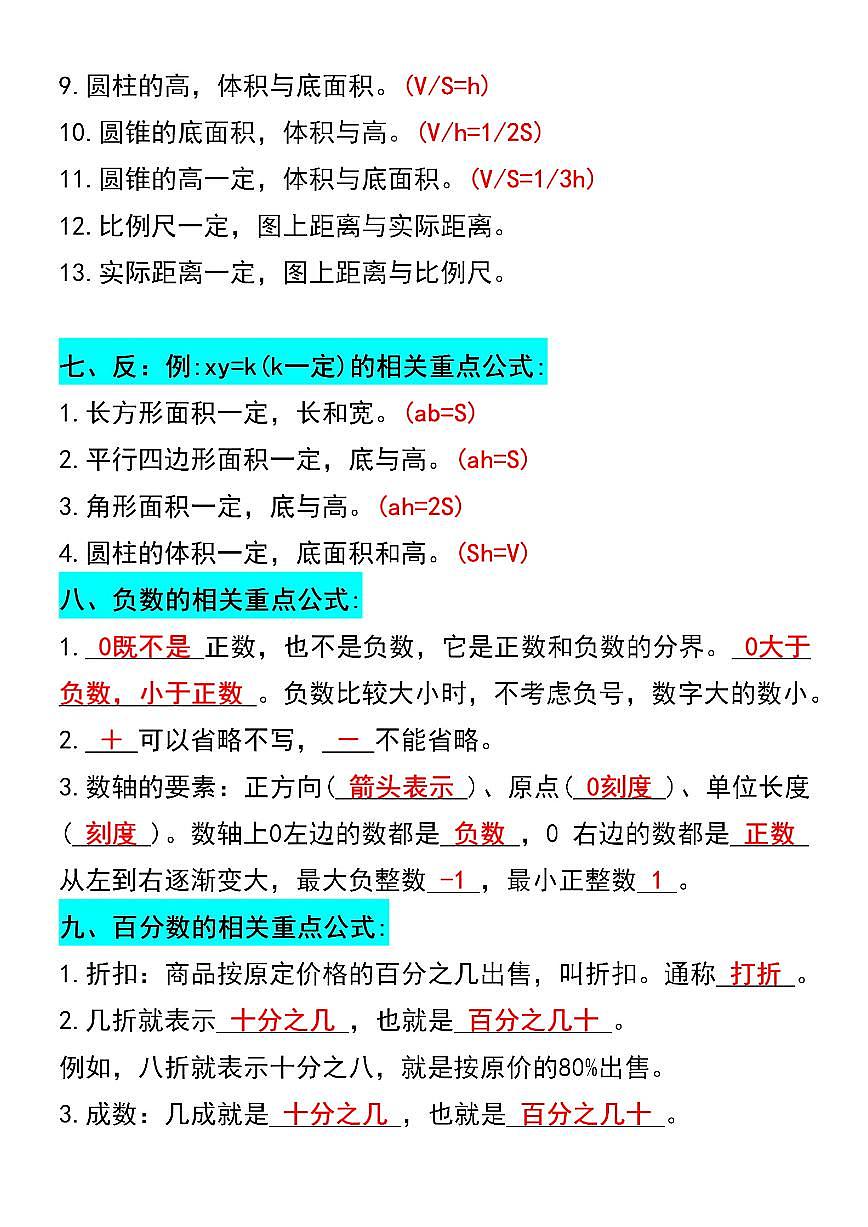 人教版六年级数学下册【必背重点公式汇总】学案第3页
