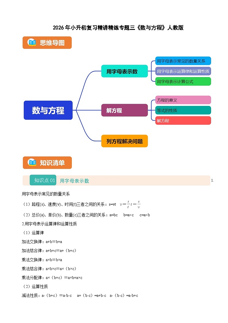 2026年小升初数学复习精讲精练专题三《数与方程》人教版（含解析）第1页