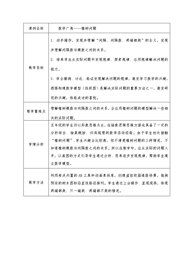 人教版数学五年级上册 7 数学广角——植树问题 教学设计第1页