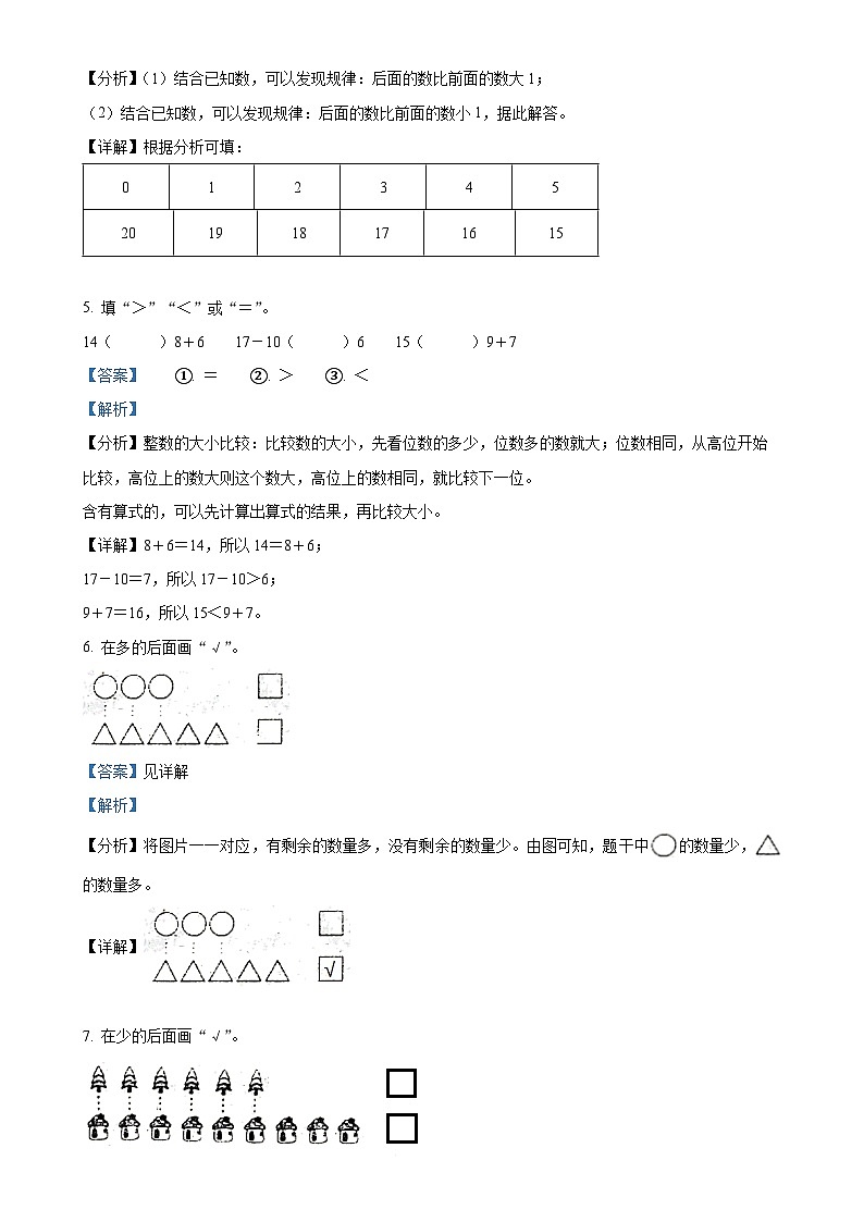 广东省阳江市阳西县人教版一年级上册期末测试数学试卷（解析版）-A4第2页