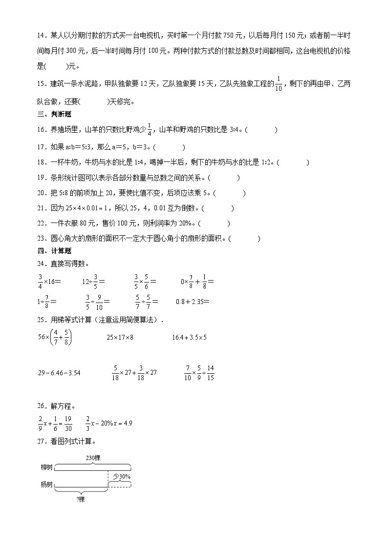 期末培优高频易错押题卷(试题)-六年级上册数学人教版A4版-A4第2页