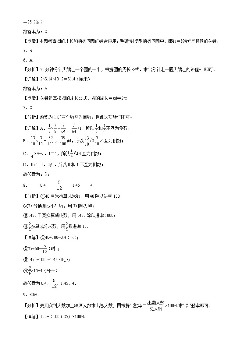 期末培优高频易错押题卷(试题)-六年级上册数学人教版解析版-A4第2页