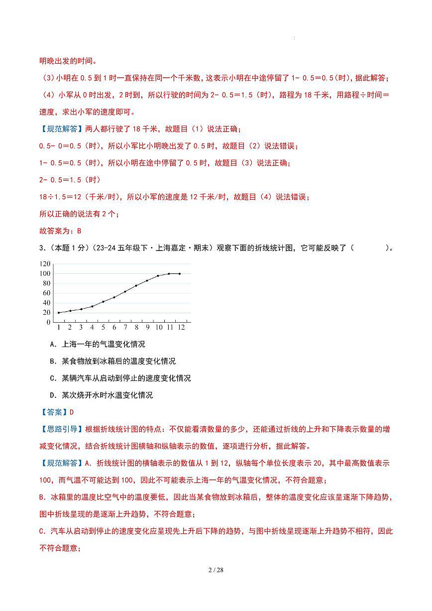 第二单元 折线统计图-苏教版五下提升卷（解析版）第2页