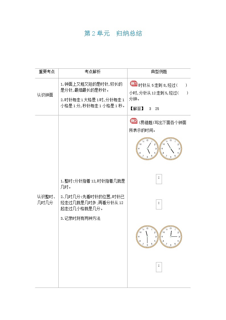 苏教版二年级下册数学时分秒综合练习01