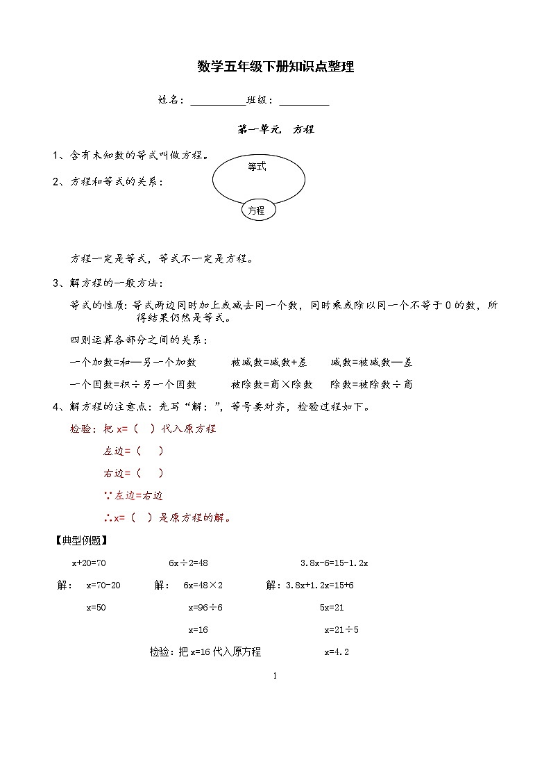 苏教版五下数学知识点整理01