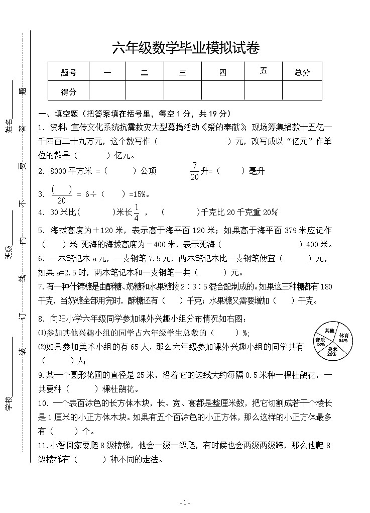 苏教版小学数学六年级下册小升初毕业模拟卷 (2)01