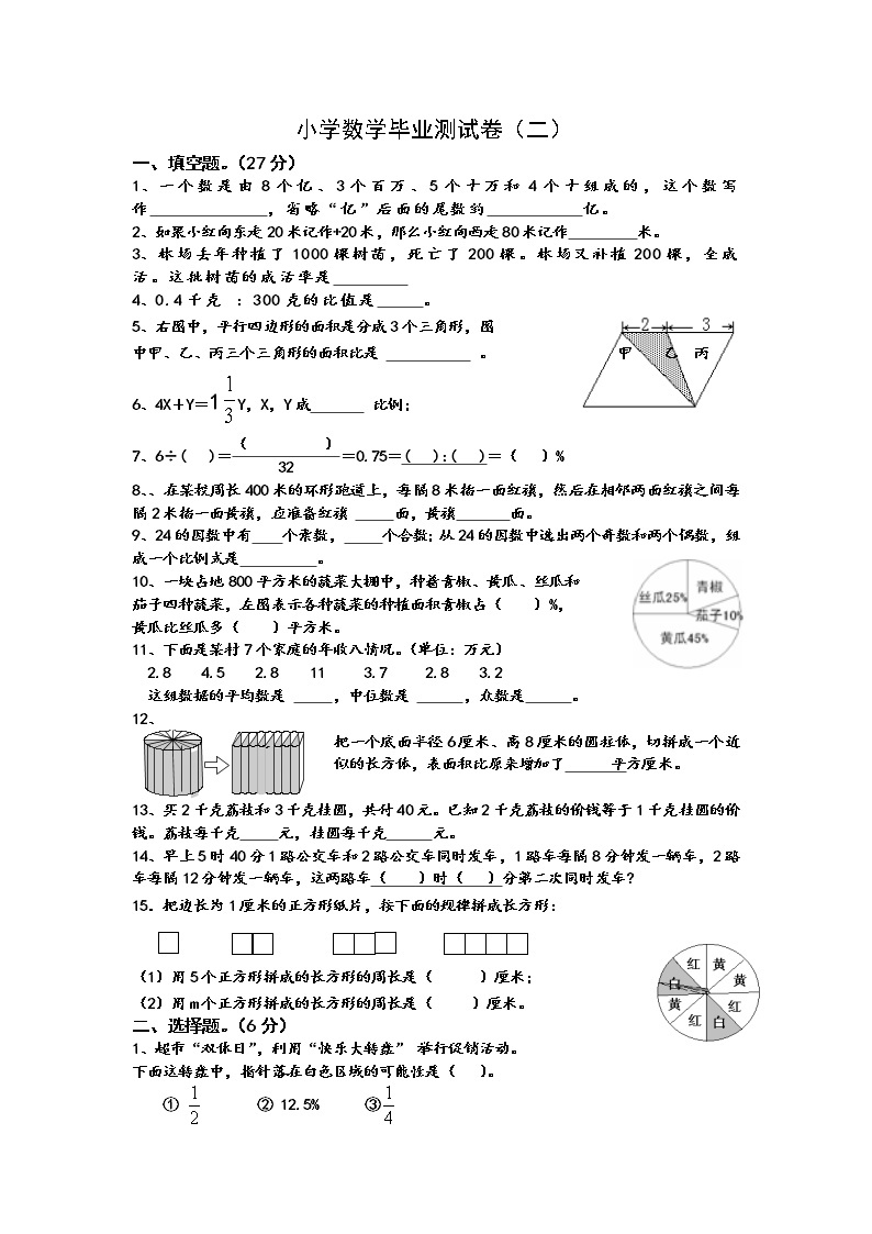 苏教版小学数学六年级下册小升初毕业模拟卷 (12)01