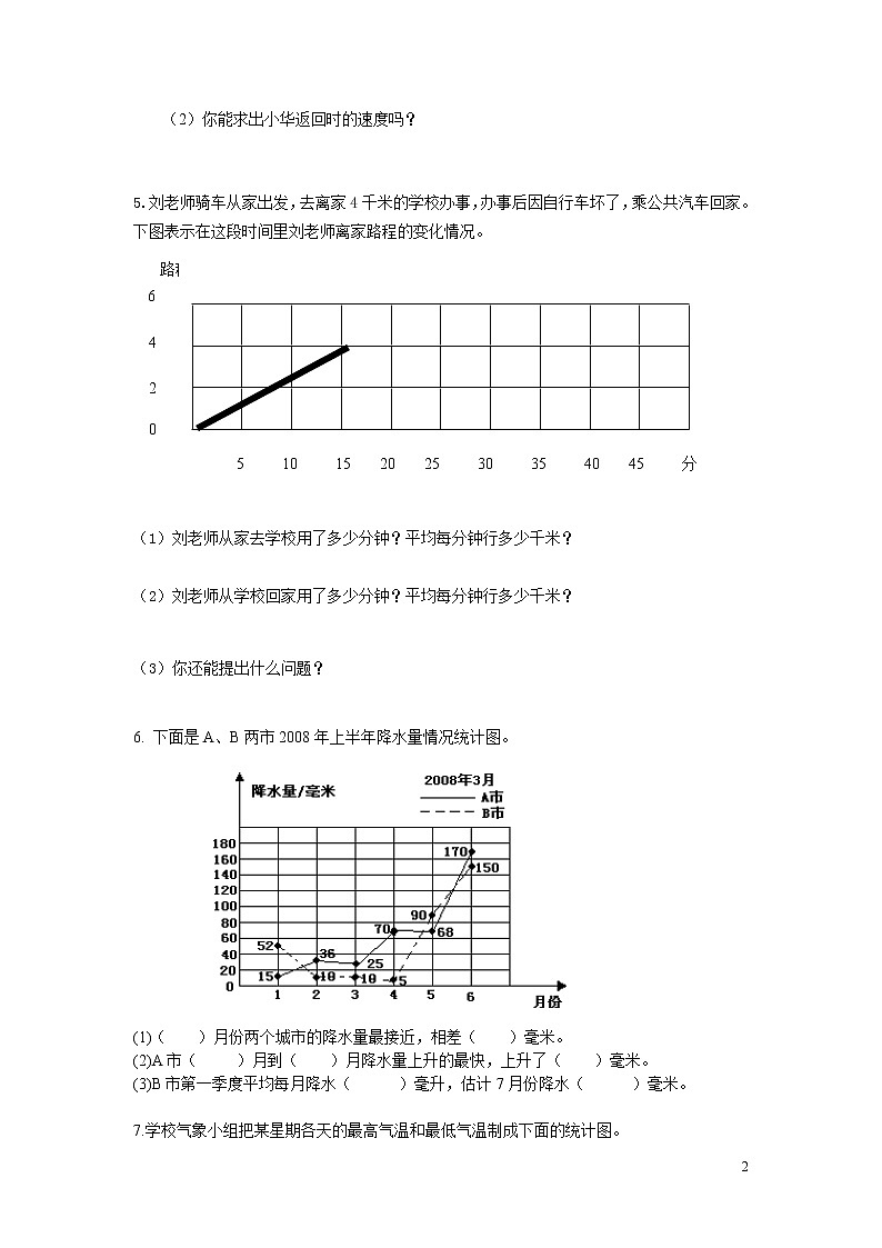 苏教版五年级下册数学2单元 折线统计图习题第2页