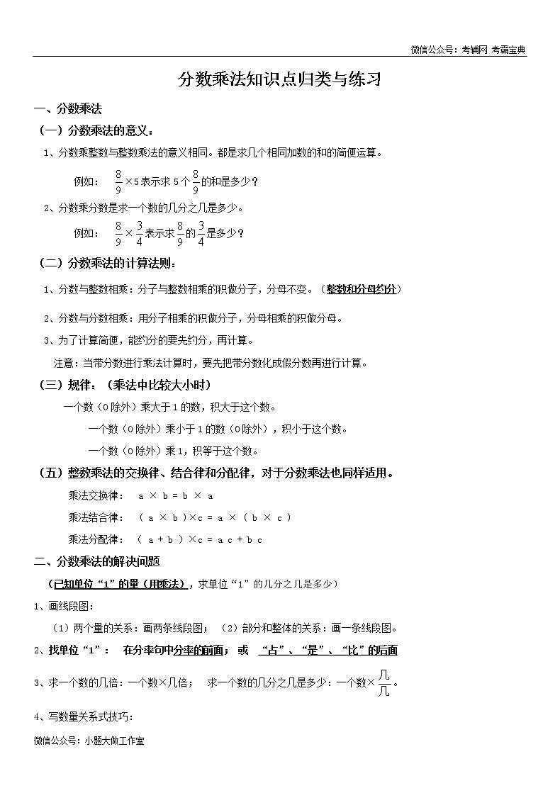 苏教版五下数学分数乘法知识点归类整理及练习01