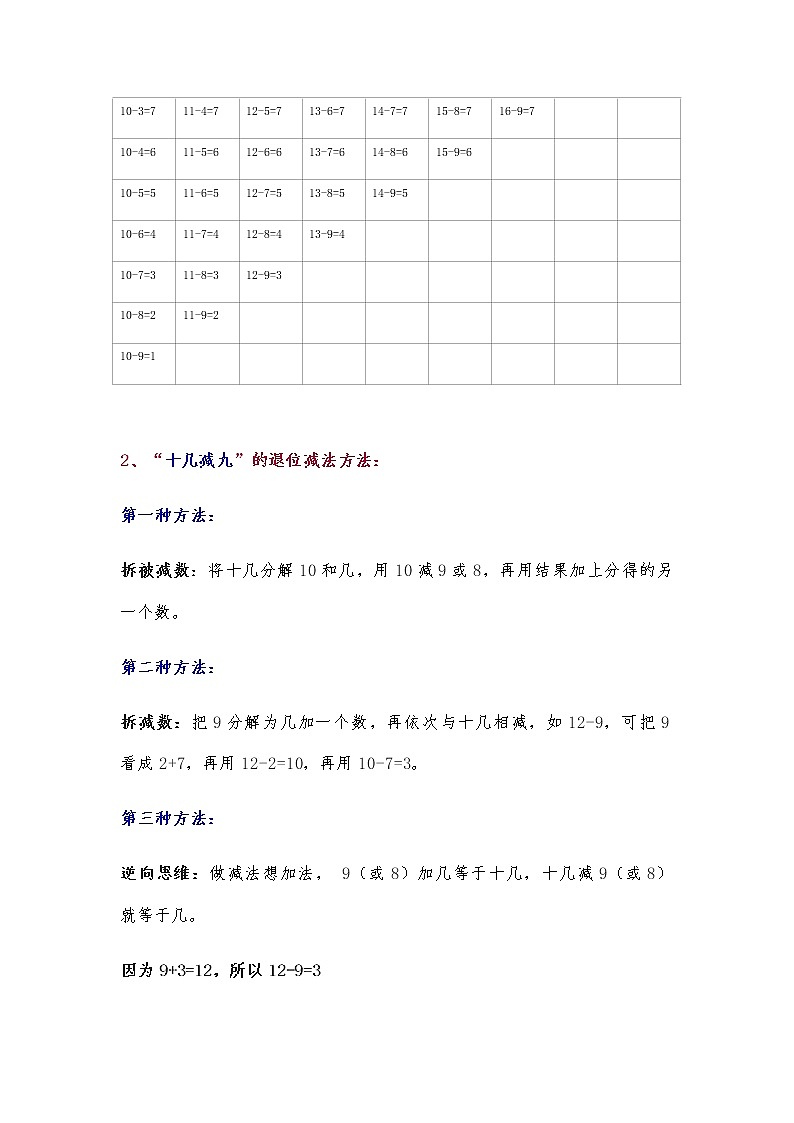北师大版小学一年级数学下册全册知识点汇总02