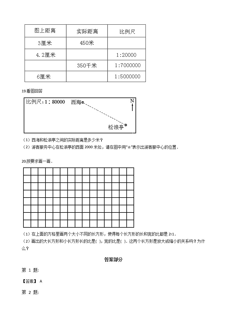 六年级上册数学单元测试-6.比例尺 冀教版 （含答案）03