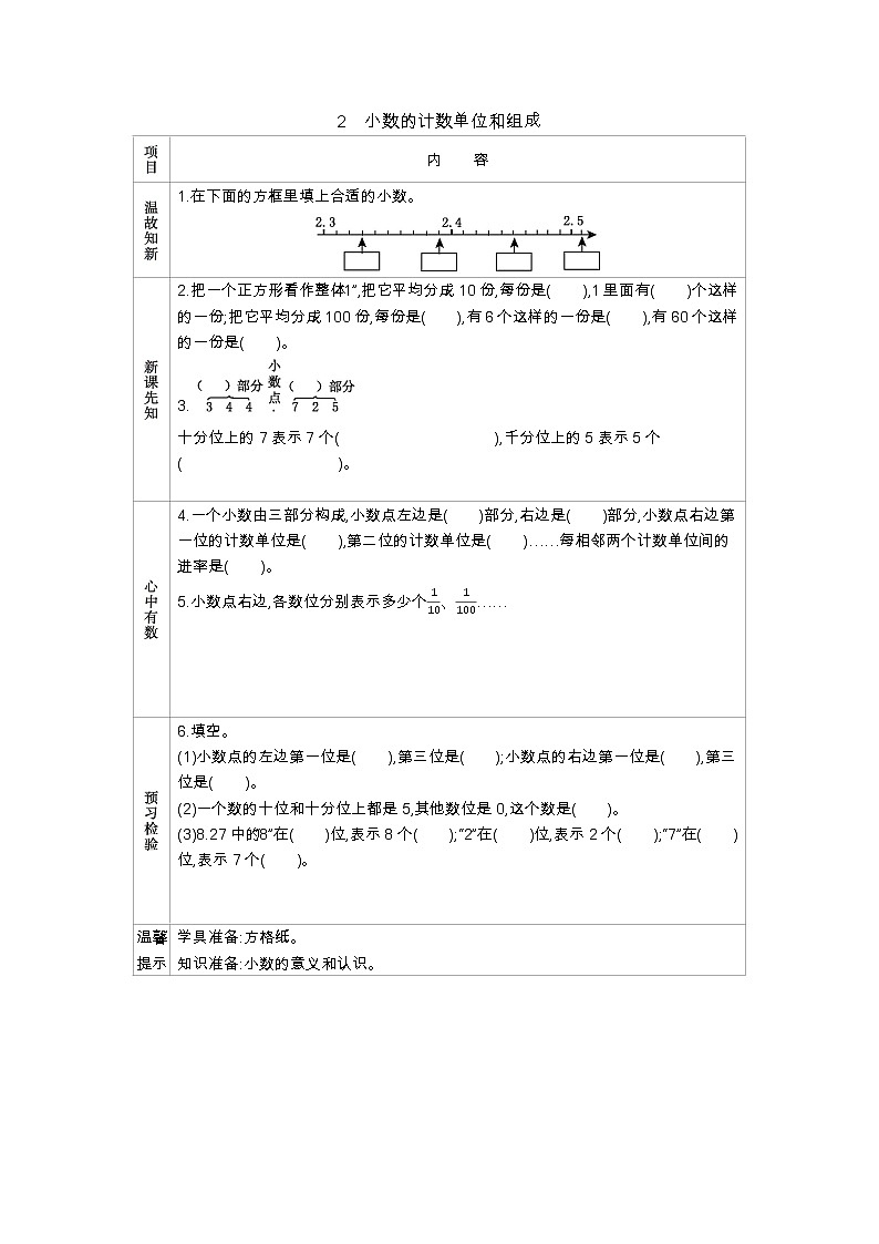 3.2　《小数的计数单位和组成》 学案第1页
