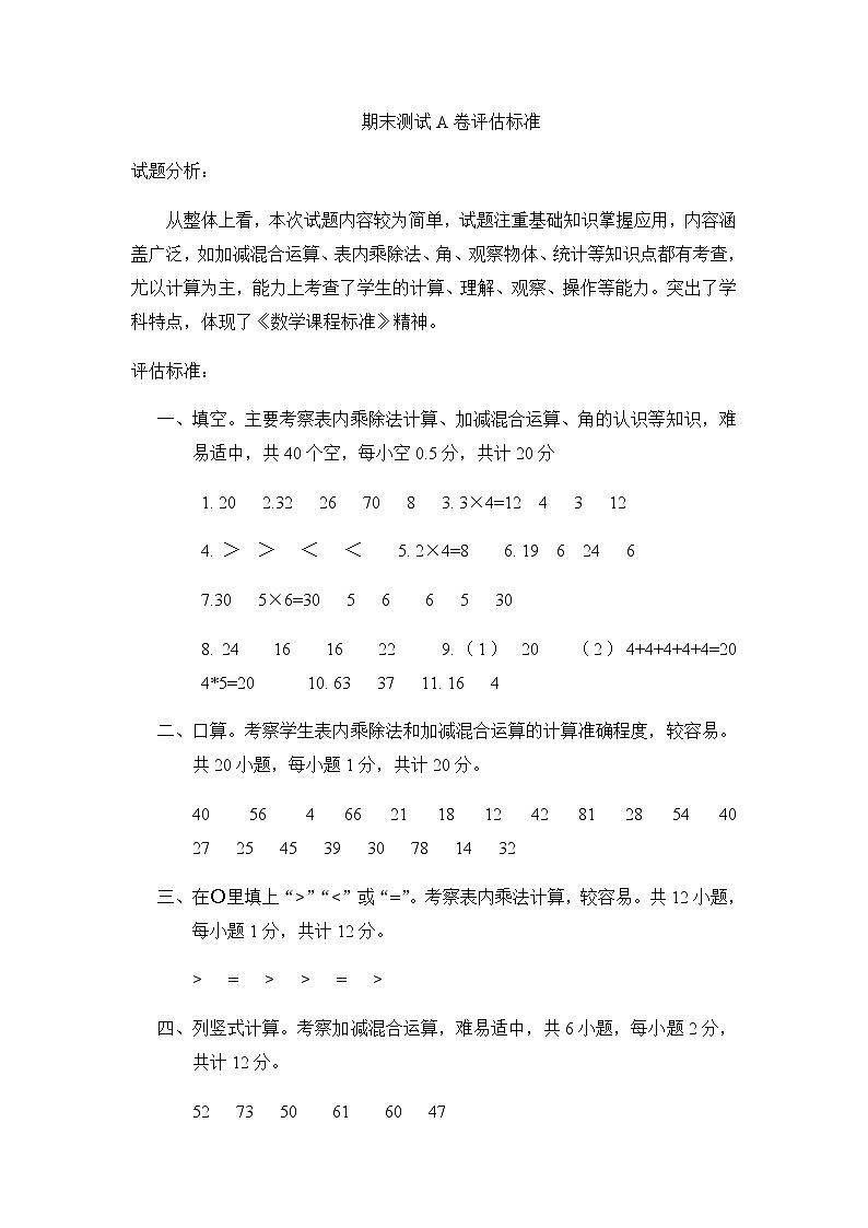 期末测试A卷评估标准第1页