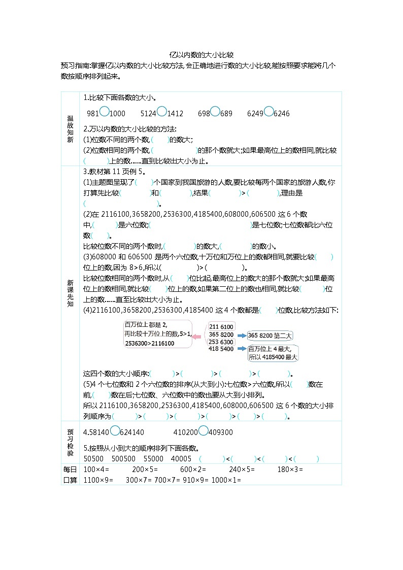 1.4 亿以内数的大小比较  学案01