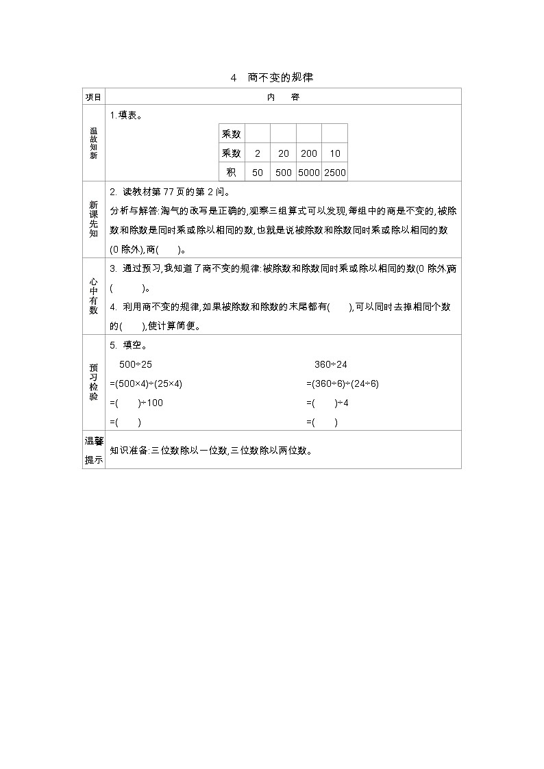 6.4　商不变的规律  学案01