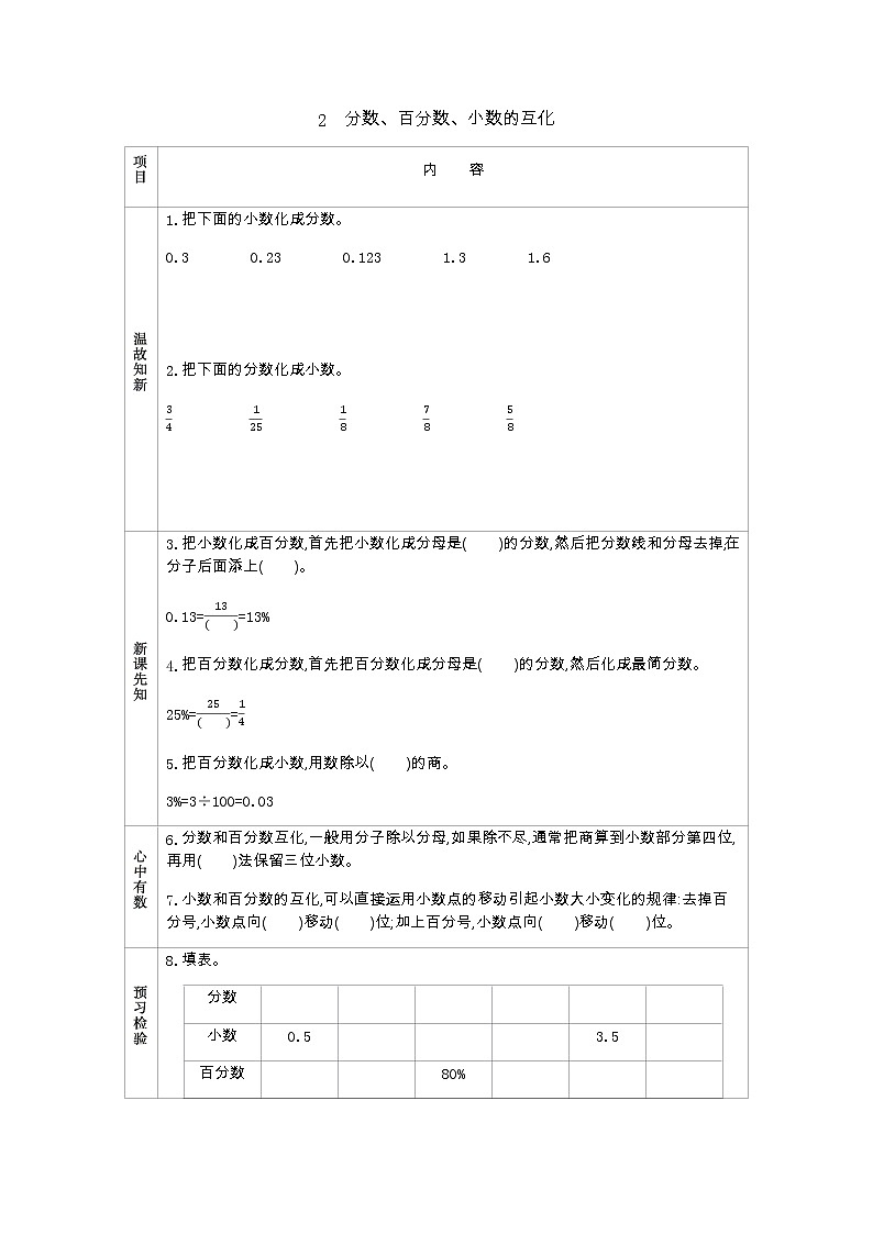 7.2《　分数、百分数、小数的互化》 学案01