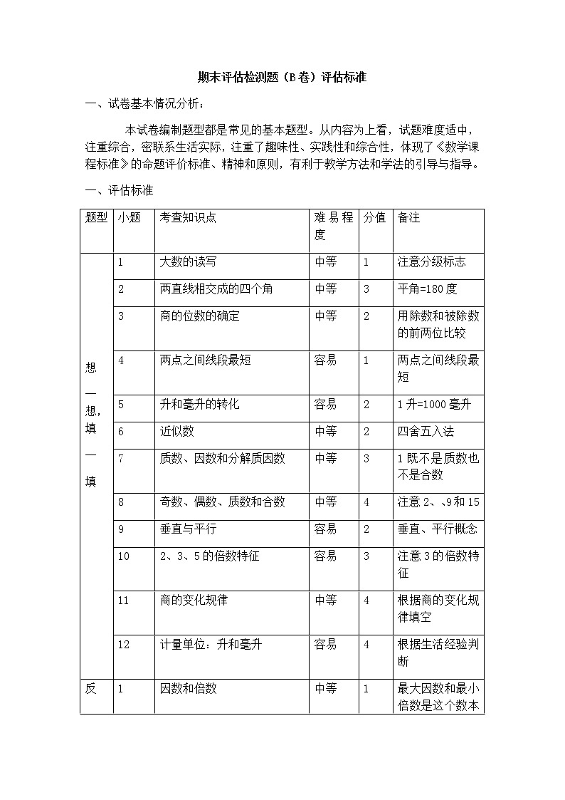 期末评估检测题（B卷）评估标准01