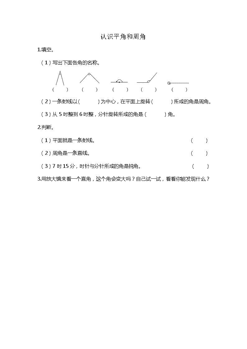 2.4 认识平角和周角  课时练01