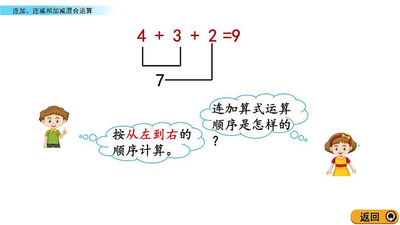 北京版数学一年级上册第五单元第9课时《连加、连减和加减混合运算》课件第7页