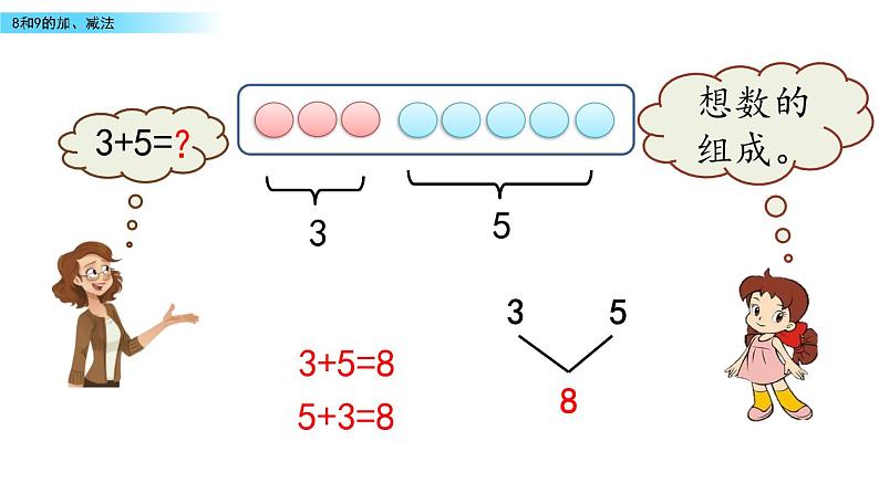 北京版数学一年级上册第五单元第7课时 《8和9的加、减法》课件第8页