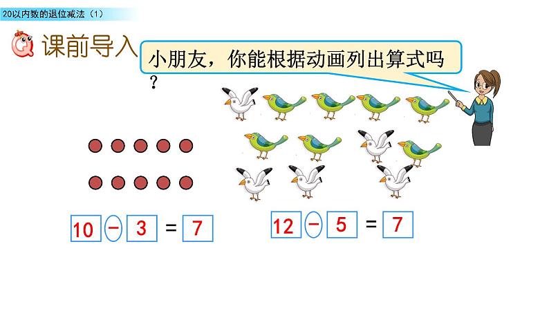 北京版数学一年级上册第九单元第6课时《 20以内数的退位减法（1）》课件第2页
