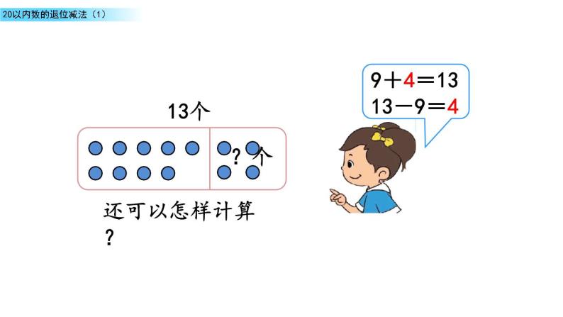 北京版数学一年级上册第九单元第6课时《 20以内数的退位减法（1）》课件05