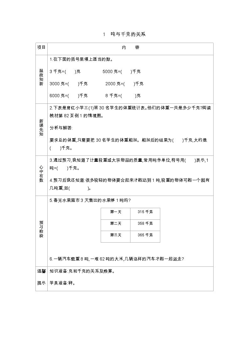 7.1《吨与千克的关系》学案01