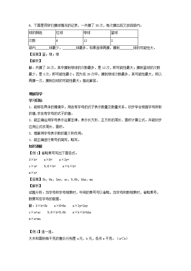 人教版数学五年级上册-05简易方程-01用字母表示数-随堂测试习题06(含答案）03