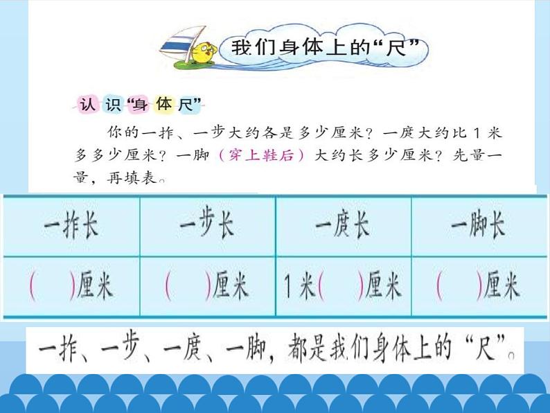 一年级下册数学课件 我们身上的小尺子 青岛版（五四学制）02