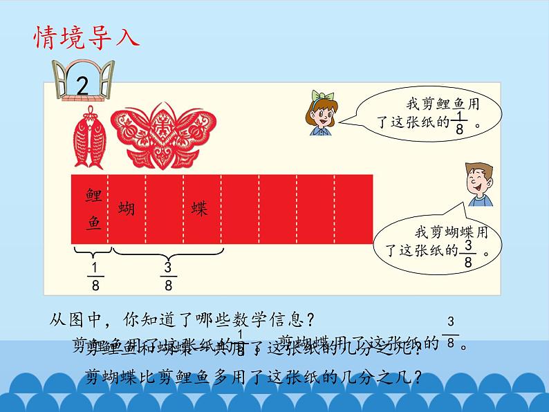 四年级下册数学课件 七 剪纸中的数学——分数加减法（一）   青岛版（五四学制）02